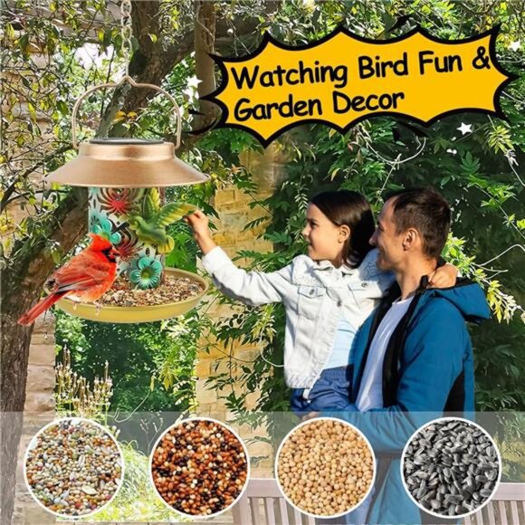 Solar Bird Feeder for Outdoors Hanging, Gifts for Mom Grandma Women, Metal - Picture 5 of 8